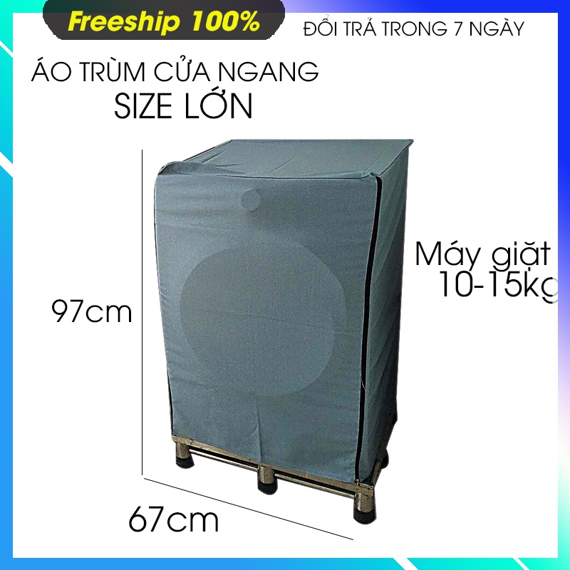 Bọc máy giặt cửa trên và ngang , chất liệu vải dù chống thấm nặng 0.4 kg,có dây kéo, có dây ràng, có viền , bền đẹp.