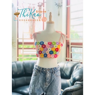 Áo móc len croptop ghép hoa 🌼🌸🍀( ảnh thật )🌼🌸🍀