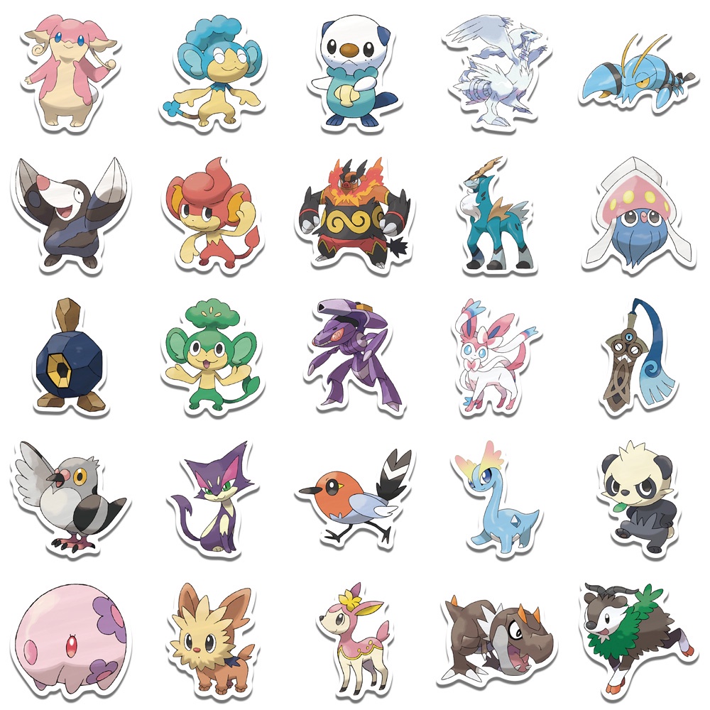 Bộ 50 Miếng Dán Chống Nước Hình Pokemon Thế Hệ 5-6 Dễ Thương Cho Trẻ Em