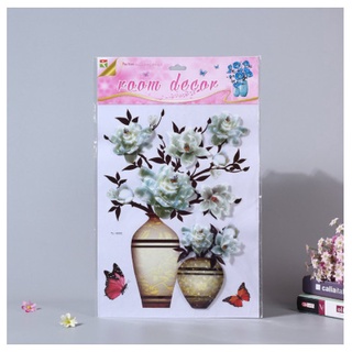 Decal dán tường bình hoa 3D sẵn keo, Tranh nổi 3D các loại hoa trang trí