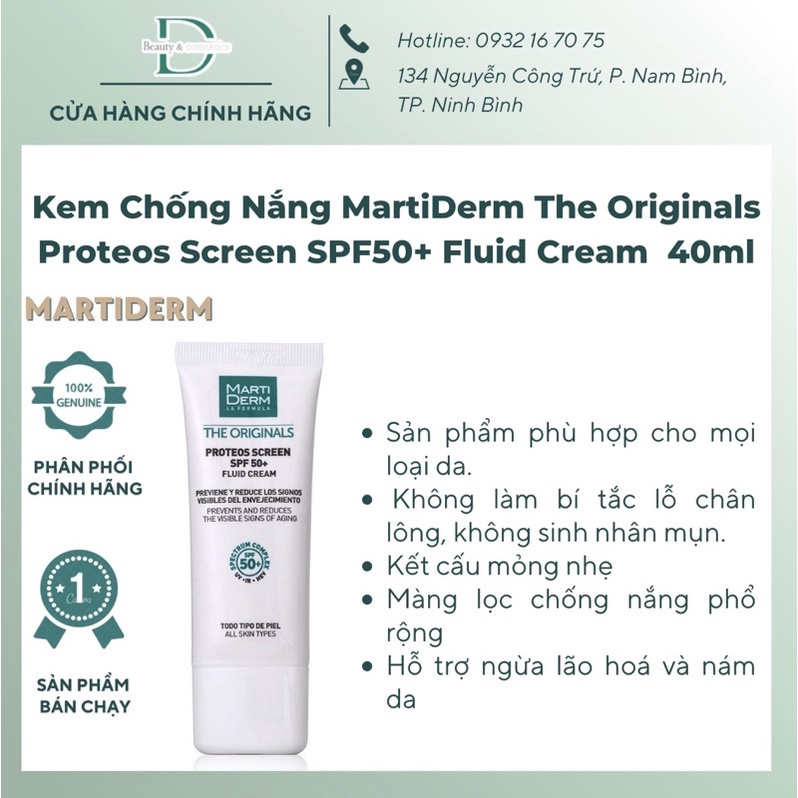 Kem Chống Nắng Phổ Rộng MartiDerm The Originals Proteos Screen SPF50+ Fluid Cream Ngừa Lão Hóa, Nám Da 40ml | BigBuy360 - bigbuy360.vn