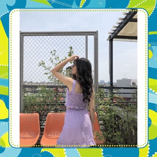 (Sp sẵn) SET ÁO 2 DÂY CHÂN VÁY KẺ Ô VIỀN BÈO TÍM ĐEN XANH ULLZANG - SET ÁO CROPTOP CHÂN VÁY CARO HOT