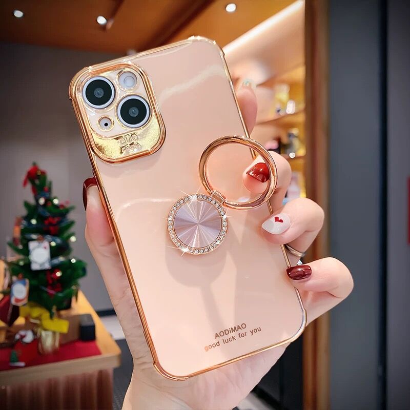 Bling Diamond Glitter 360 Finger Ring Holder Case cho iPhone 13 12 11 Pro Max XS Max Vỏ bảo vệ Camera chống sốc