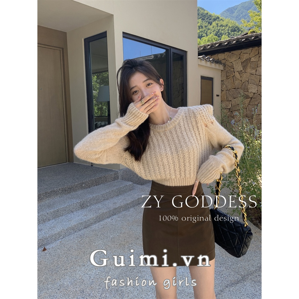 Áo Dệt Kim Crop Top Hàn Quốc Mới Cho Mùa Thu Sớm