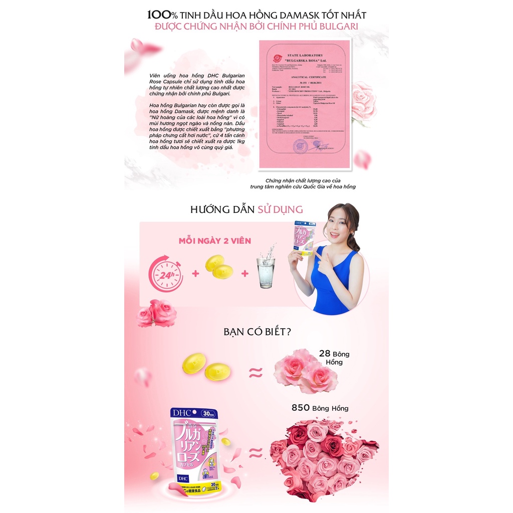 [Gói 30 ngày] Viên Uống Thơm Cơ Thể Hương Hoa Hồng DHC Bulgarian Rose Capsule 40 Viên