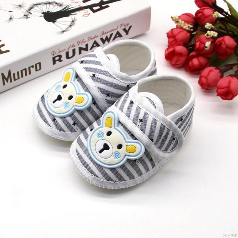 Giày cotton đế mềm họa tiết gấu hoạt hình cho bé 0-18 tháng tuổi