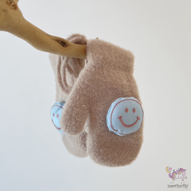 Găng tay lông cừu trơn màu hình hoạt hình phong cách Hàn quốc cho bé