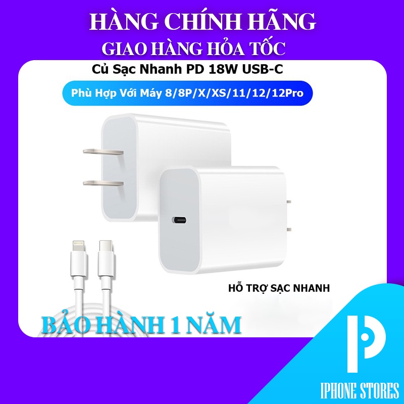 Củ sạc nhanh 20W, dây sạc nhanh iPhone Stores type-C to lightning cho 6,7,8,X,11,12,13
