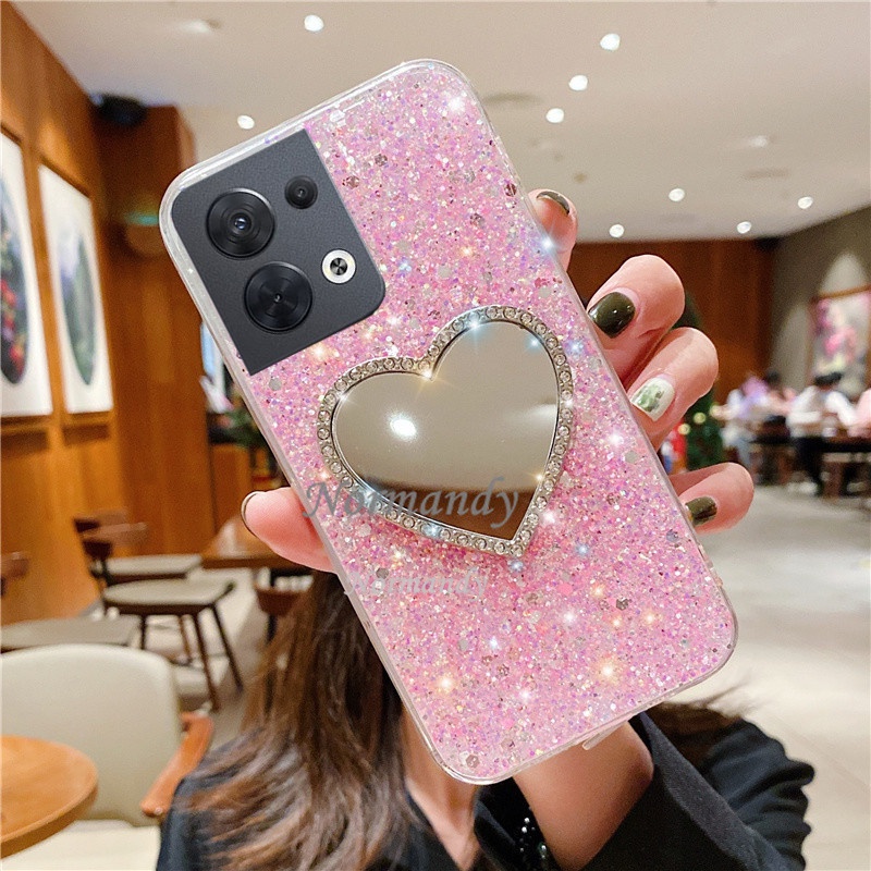 Ốp Điện Thoại TPU Dẻo Gắn Gương Soi Kim Tuyến Lấp Lánh OPPO Reno8 8Z 8Pro Reno 8 7 7Z 7Pro 6Z 6 Z Pro 5G 4G