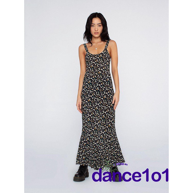 Đầm dài không tay cổ chữ U họa tiết hoa thời trang ngọt ngào gợi cảm