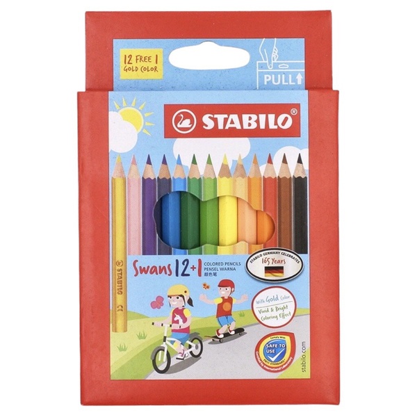 Chì Màu STABILO Swans, Tẩy Xóa Được, Cây Ngắn 12+1 Màu/Hộp (CLS-12H)