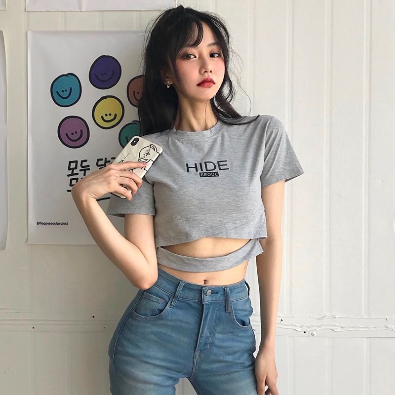 Áo Thun BH  Croptop Ngắn Tay Dáng Ôm Thời Trang Mùa Hè 2021 Dành Cho Nữ
