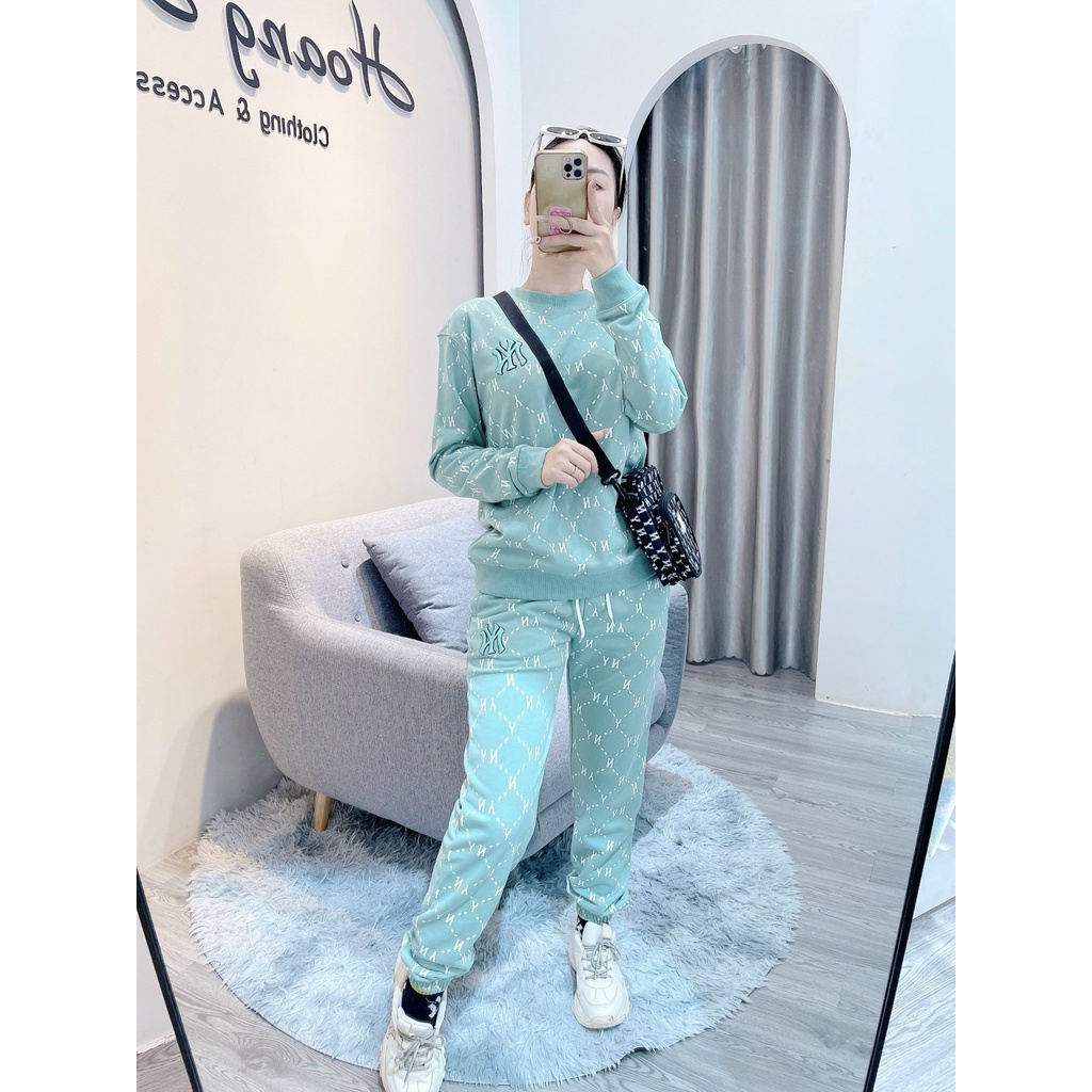 (HÀNG XUẤT XỊN)  Áo tay dài xanh in Monogram trắng M/L/B N/Y BLUE Logo Thêu Sắc nét Full tag-code Size S M L Có quần bán