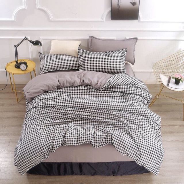 cotton poly caro đen trắng