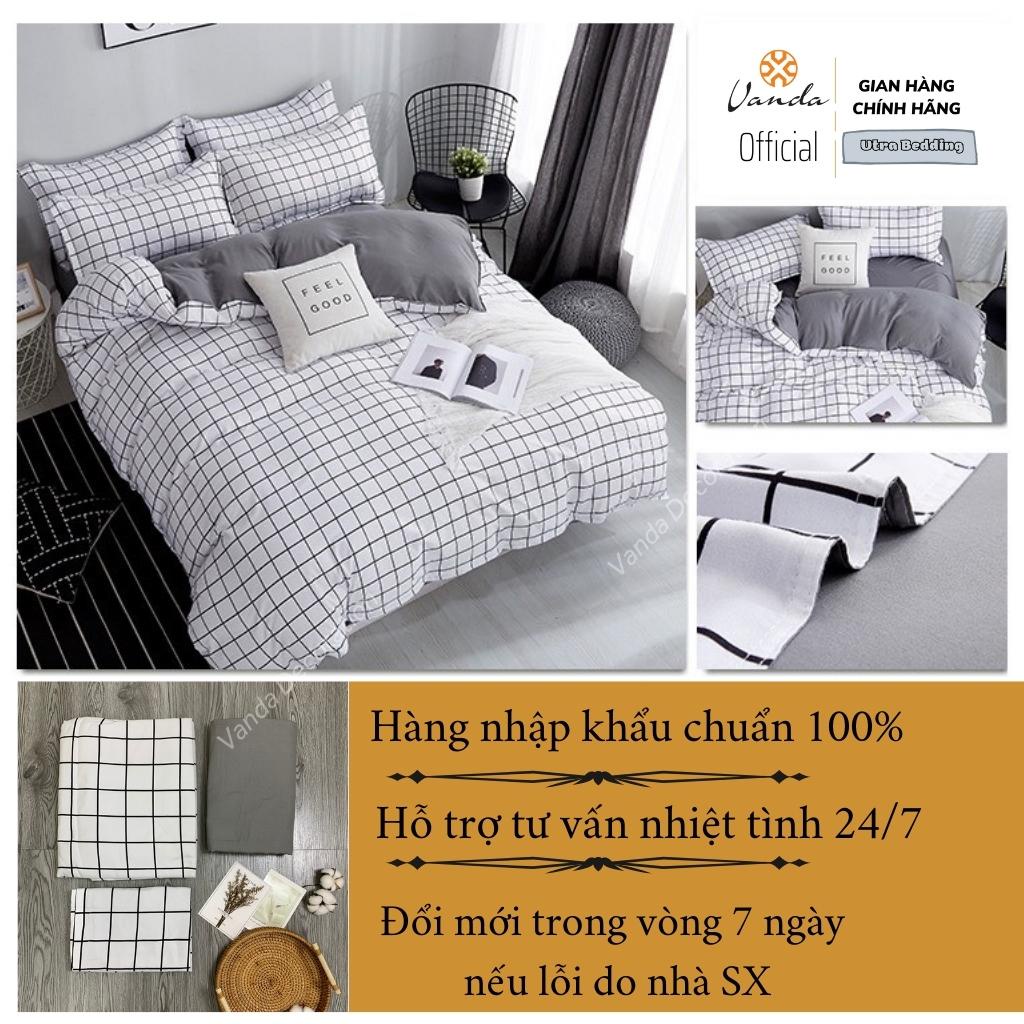 Bộ chăn ga gối Cotton Poly Vanda nhập khẩu họa tiết kẻ Miễn Phí bo chun drap giường