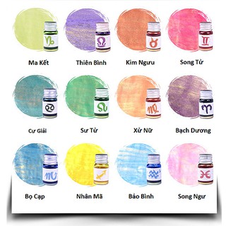 [99k Free ship] Set mực 12 cung hoàng đạo - 12 màu x 5ml có hạt nhũ - hộp siêu đẹp