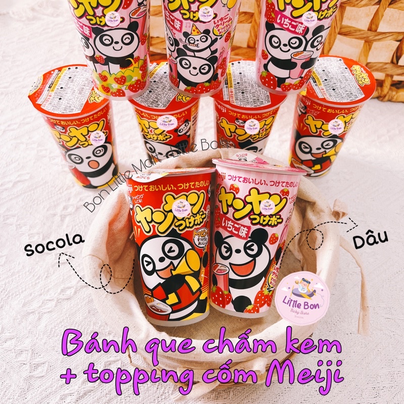 Bánh que chấm kem kèm topping cốm Panda Meiji Nhật (48gr) bay air