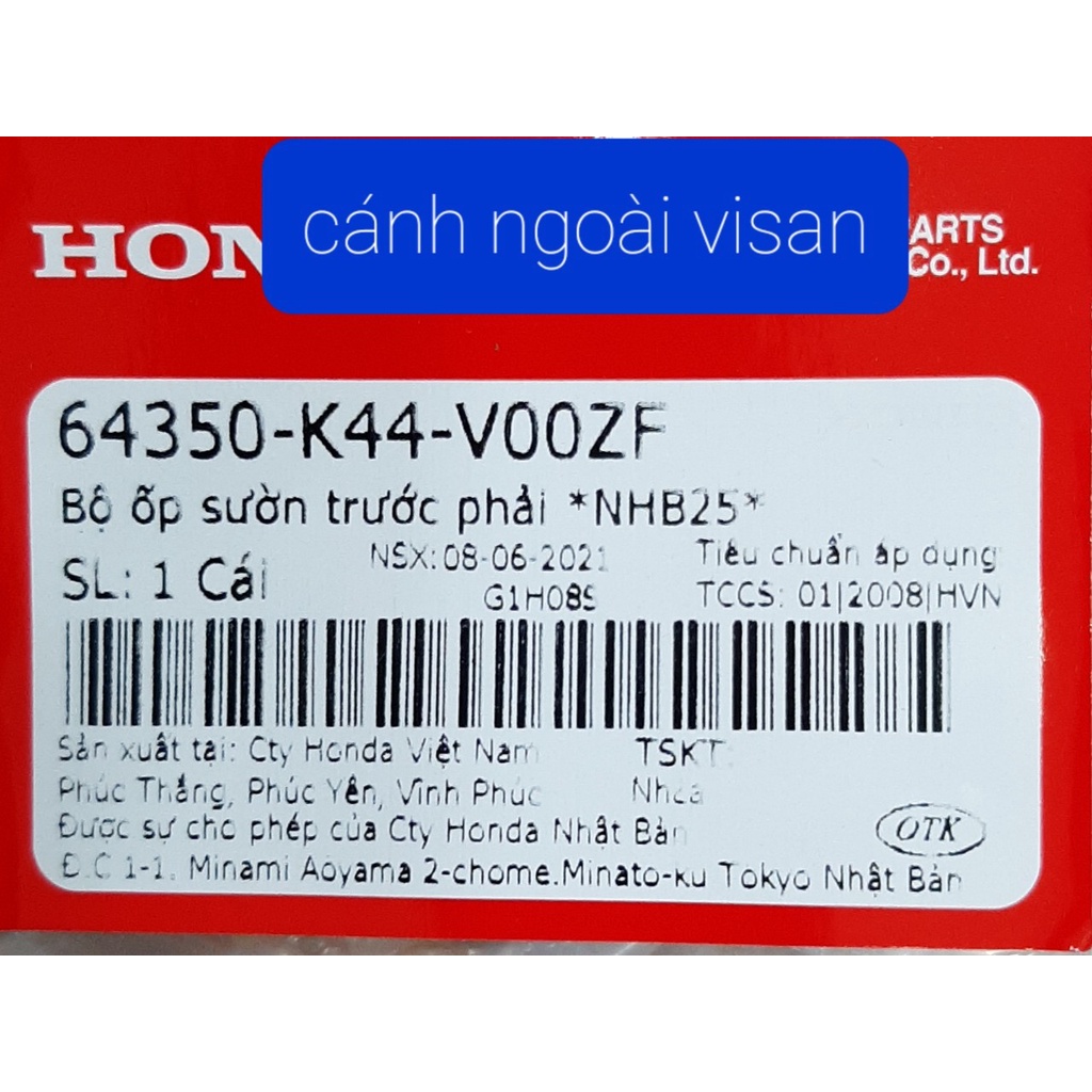 Bộ ốp trước | Cánh yếm ngoài xe Vision Mới (2015 - 2019) chính hãng Honda 64350-k44-V00ZF