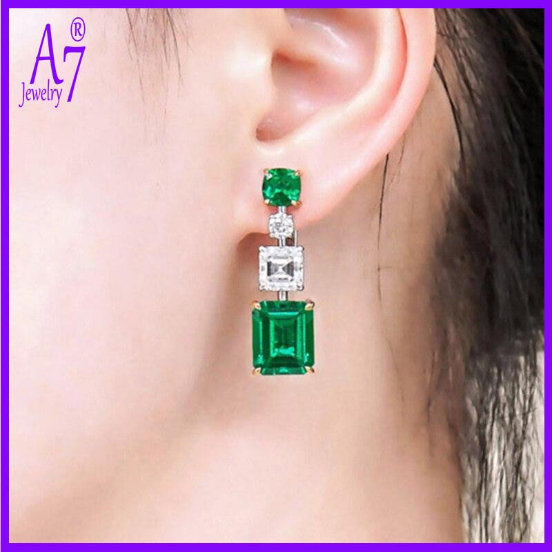 Bông Tai Đính Đá Zircon Màu Xanh A7 Dành Cho Nữ