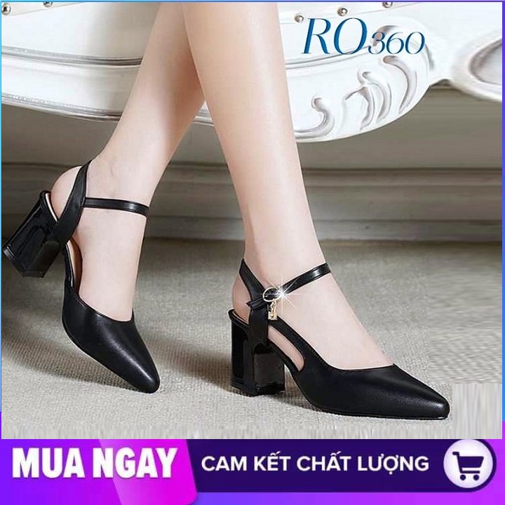 Giày cao gót nữ đẹp bít mũi 6cm hàng hiệu rosata hai màu đen kem ro360