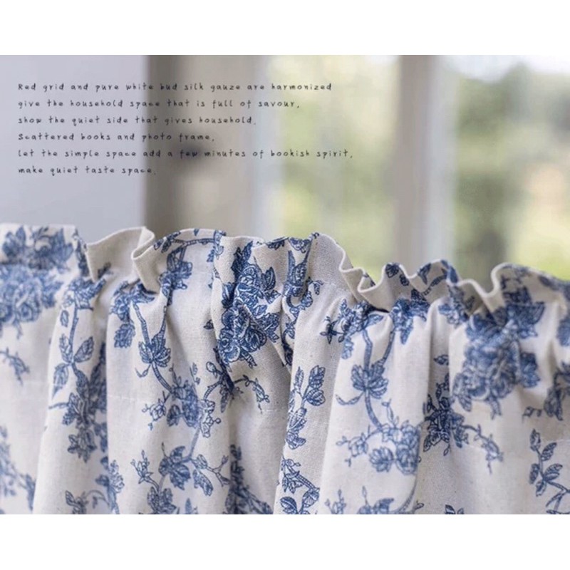 Rèm che kệ bếp họa tiết hoa xanh ,phong cách vintage chống nắng cao cấp, màn vải treo tường trang trí decor phòng ngủ