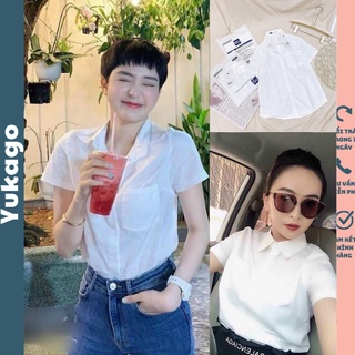 Áo sơ mi nữ trắng GU chất đũi mềm mát chống nhăn xuất nhật túi zip Yukago SL299