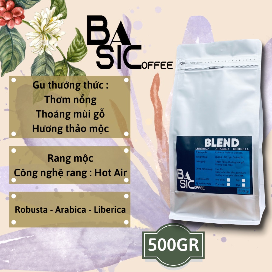 Cà Phê Nguyên Chất Blend Liberica Robusta Arabica Rang Xay Mộc Bassic Coffee Đăk Lăk