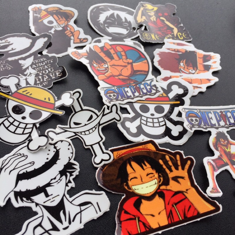 Trọn bộ Monkey D. Luffy 12 hình dán chống nước. Sticker hoạt hình đẹp. Logo theo yêu cầu.