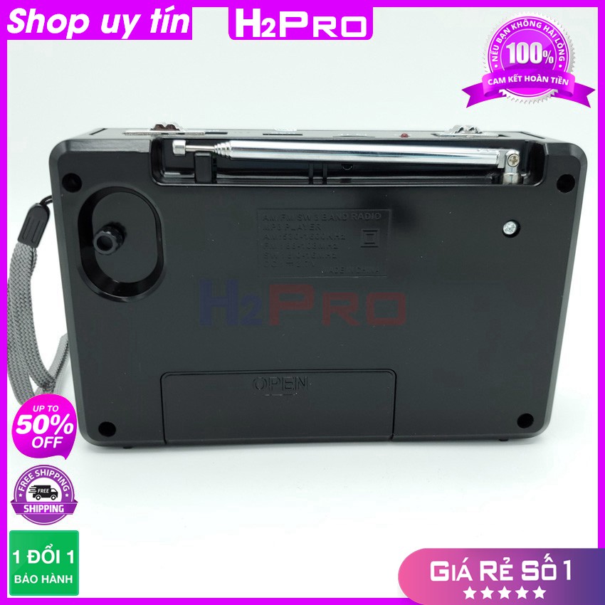 Đài Radio Nghe Nhạc, Đài Radio Waxiba XB-741C FM-AM-SW Cao Cấp-Usb-Thẻ Nhớ-Aux-Đèn Pin (Tặng Pin Sạc 18650)-H2Pro Audio
