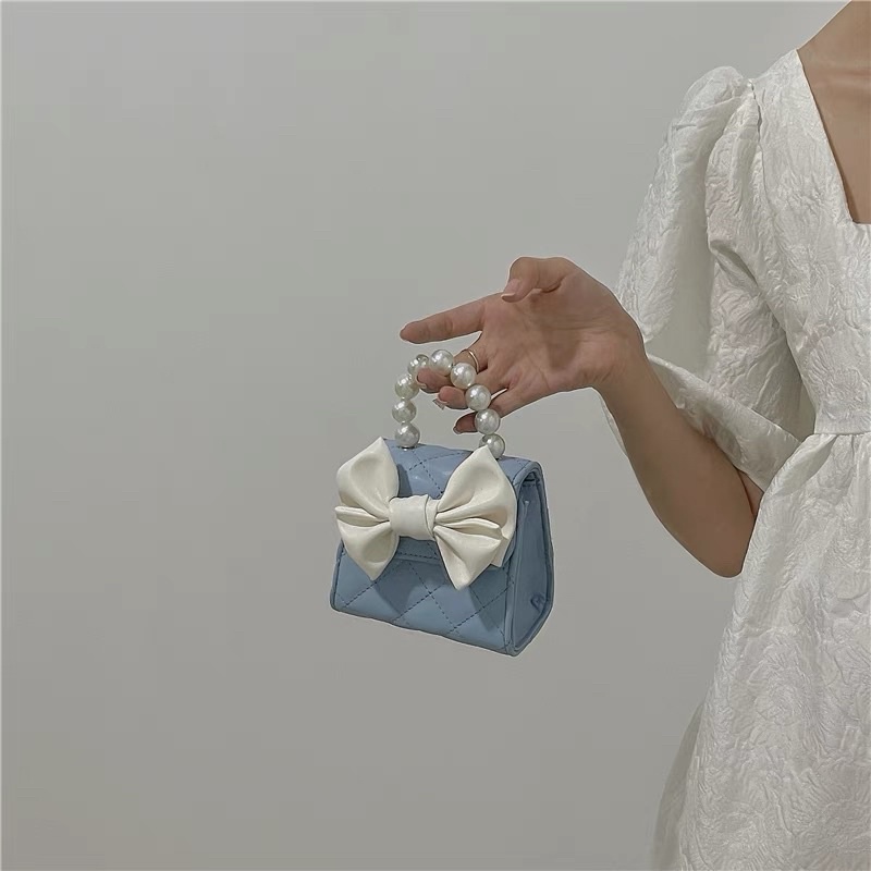 TÚI MINI ĐÍNH CƯỜM TRẮNG KÈM NƠ XINH TONE MÀU PASTEL