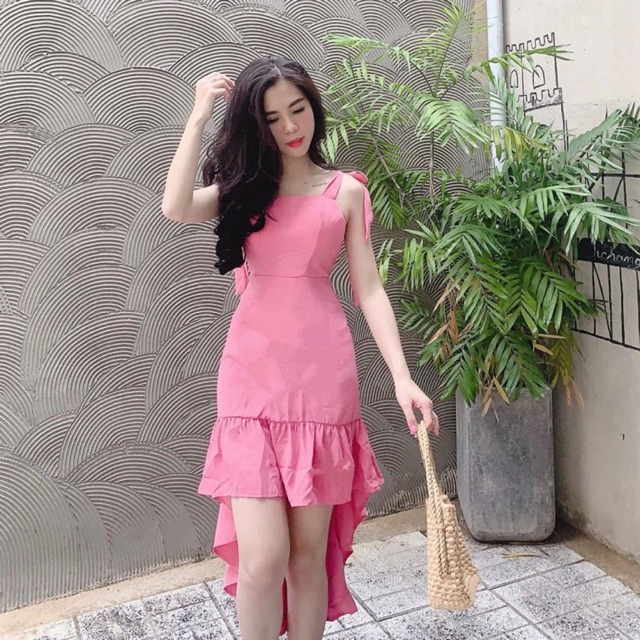Đầm dáng xoè hai dây cột nơ hở lưng có mút ngực đuôi tôm bèo [N2501]