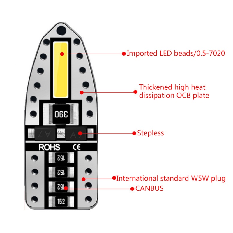 Set 10 Đèn LED T10 W5W Ánh Sáng Trắng Dành Cho Ô Tô