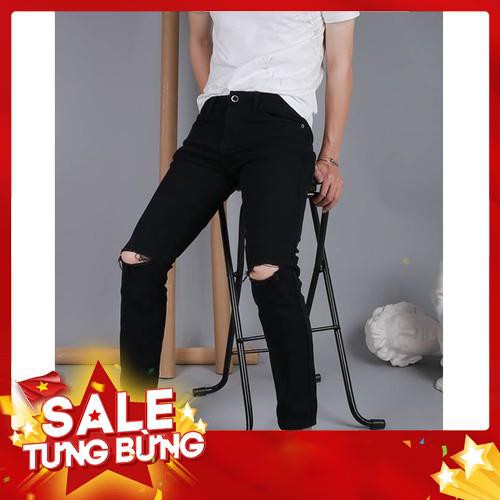 Quần Bò Nam Rách Gối Ống Côn Dáng Ôm Thời Trang Hàn Quốc -Hàng nhập khẩu