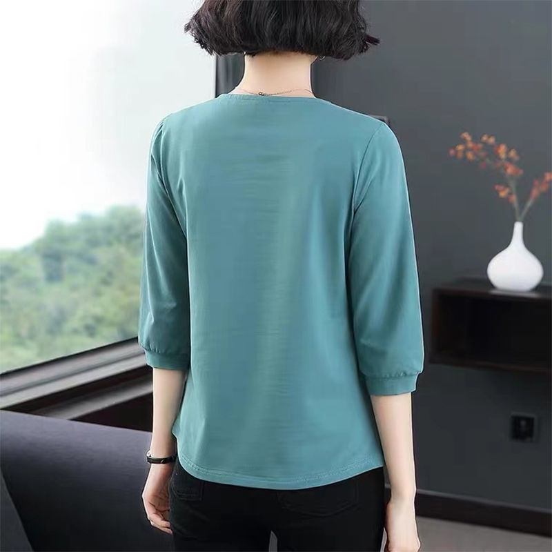 Áo thun tay dài thêu hoa thời trang cho phụ nữ trung niên