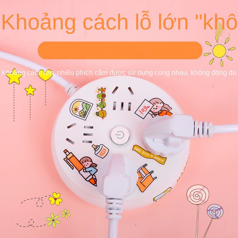 MCô gái dễ thương trái tim bảng điều khiển ổ cắm tròn xốp điện ký túc xá dải đa năng USB hàng cho sinh viên