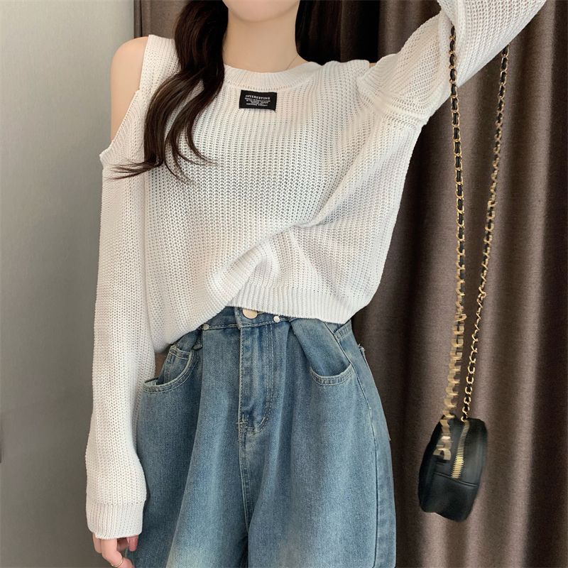 Áo sweater COZOKC dệt kim tay dài hở vai thời trang quyến rũ cho nữ