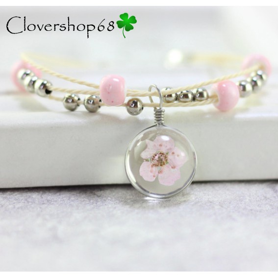 Vòng Tay Hoa Khô Ép Thuỷ Tinh Tam Sinh Tam Thế    🍀 Clovershop68 🍀