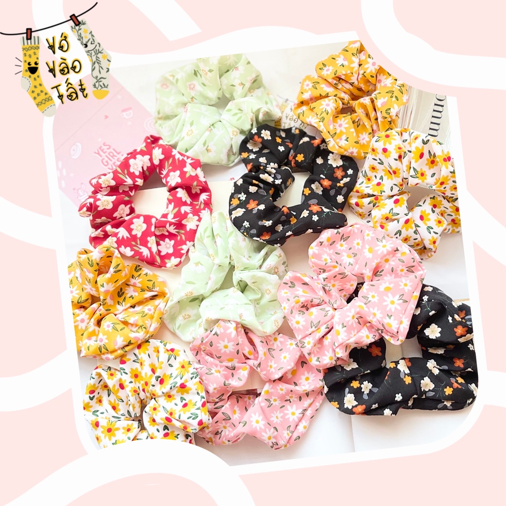 Đồ buộc tóc scrunchies hoa bản to mềm