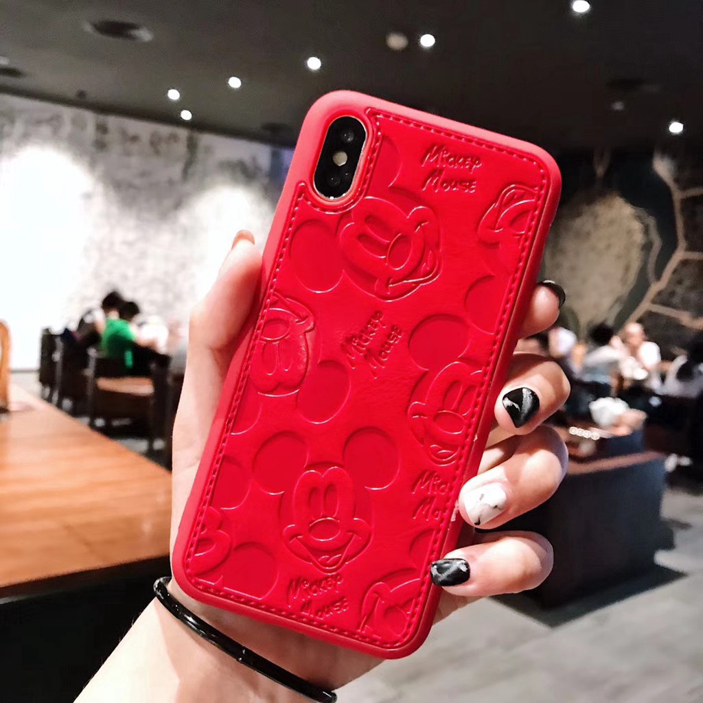 Ốp lưng bằng da hình mickey minnie cho iPhone 12 11 pro Max 6 6S 7 8 Plus X XR