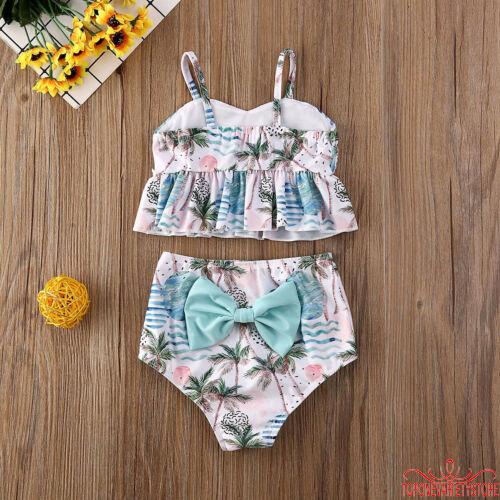 Set bikini áo không tay kèm quần in hình thời trang cho bé gái