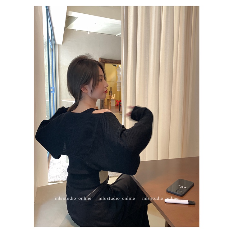 Áo croptop SUXI dệt kim tay dài thiết kế mới thời trang mùa thu phong cách Hàn Quốc