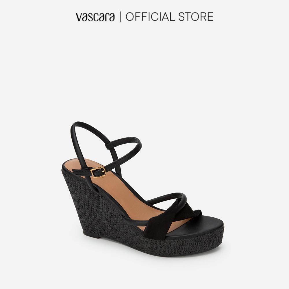 Vascara Giày Sandal Đế Xuồng Cói Phối Quai Nubuck - SDX 0428 - Màu Đen