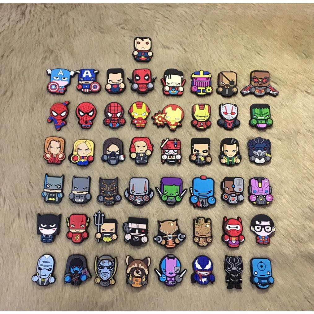 10 Jitbitz sticker 2D Siêu Anh Hùng, MARVEL, đủ loại khác nhau gắn dép Sục, dép cá sấu