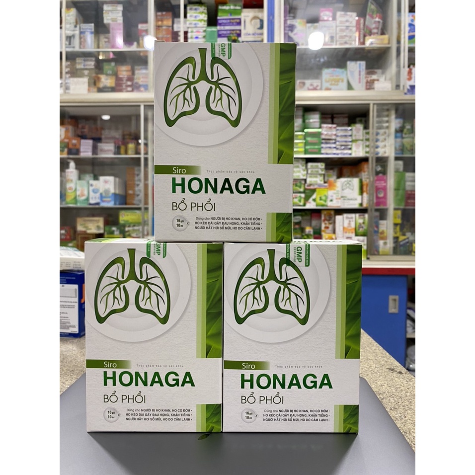 Siro ho, bổ phổi Honaga thảo dược (Hộp 16 gói x 10ml) - Nhà thuốc Amipharma
