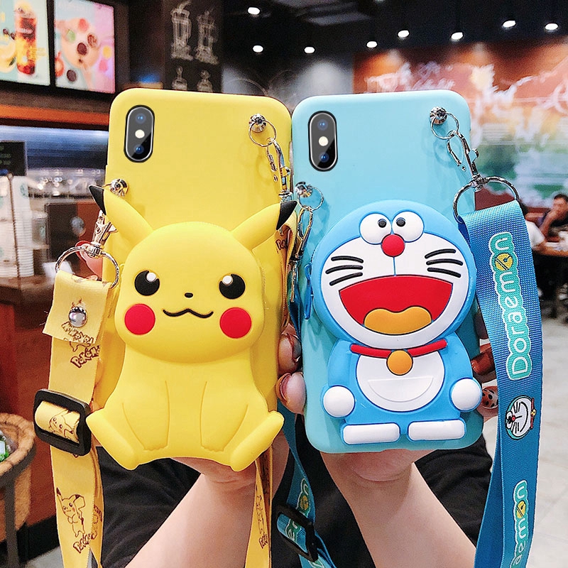 iphone 11 pro max Dây kéo Ví Phim hoạt hình pikachu doraemon silicon mềm iphone5 5s se 6 7 8plus X XR XS MAX Vỏ điện thoại