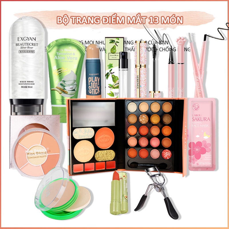 Set trang điểm Trọn bộ mỹ phẩm trang điểm chuyên nghiệp 13 món đầy đủ nhất Chứa nhiều màu phấn mắt KB-T13