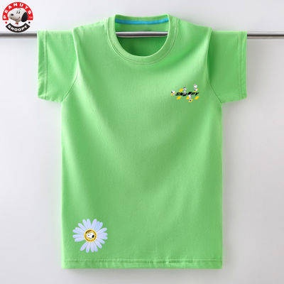 Áo Thun Cotton Tay Ngắn Cổ Tròn In Hình Snoopy / Hoa Cúc Phong Cách Trung Hoa Cho Bé Trai