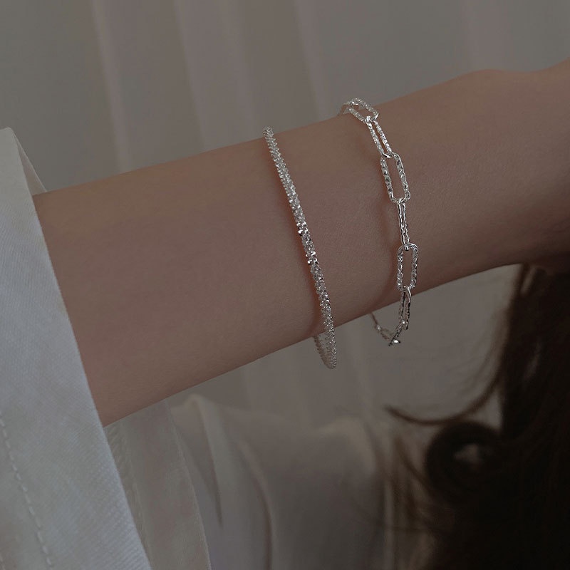 Set 2 Vòng Tay Bạc Lấp Lánh Thời Trang Cho Nữ