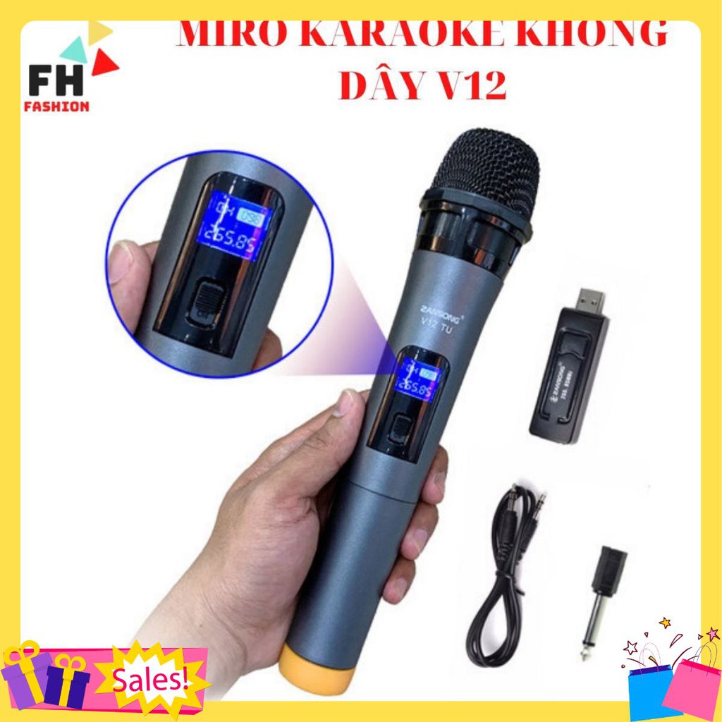 Micro karaoke không dây v12 , dùng cho loa kéo , amlpi