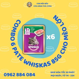 Combo 6 gói pate whiskas cho mèo lớn gói 80g vị cá ngừ cá thu cá biển - conmeobeo